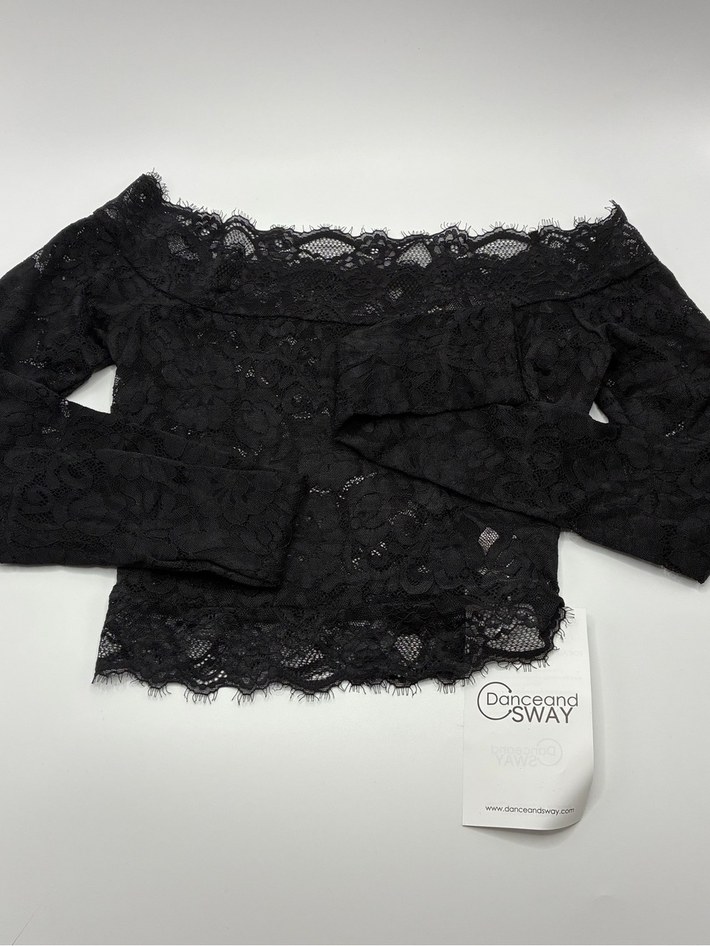 Zym Dance Black Lace Off-Shoulder Long Sleeve Crop Top Size S 4-6